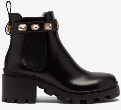 Gucci Trip Embellished Leather Chelsea Boots - Black - ShopStyle