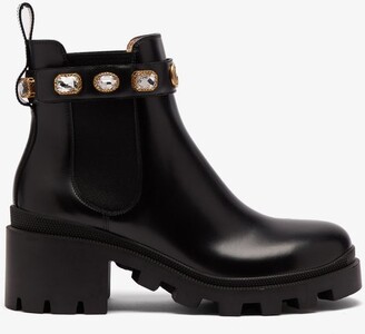 Gucci Trip Embellished Leather Chelsea Boots
