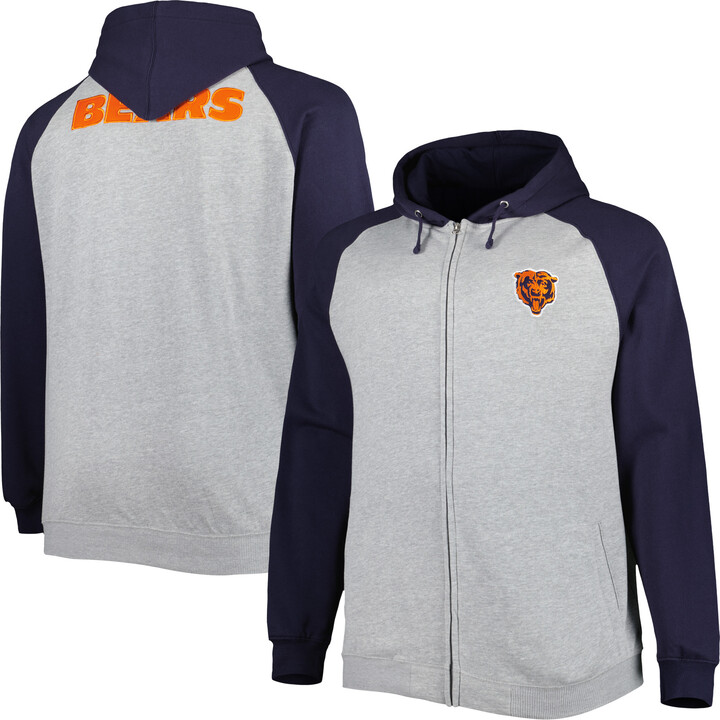 Men's Heather Gray Chicago Bears Big & Tall Fleece Raglan Full-Zip Hoodie Jacket