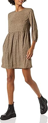 Amazon Essentials Women's Satin Georgette 3/4 Sleeve Crewneck Mini Dress