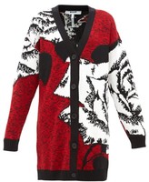 Thumbnail for your product : MSGM Rose-jacquard Longline Wool-blend Cardigan - Red Multi