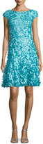 Thumbnail for your product : Theia Cap-Sleeve Petal-Embellished Dress, Pacific Blue