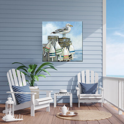 Red Barrel Studio Seagull Pier Outdoor Canvas Art