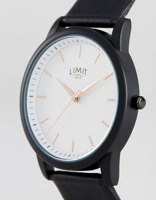 Limit Black Faux Leather Watch With Wave Dial Exclusive To ASOS