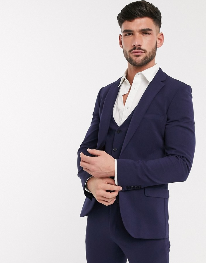 ASOS DESIGN super skinny suit jacket in four way stretch in navy - ShopStyle