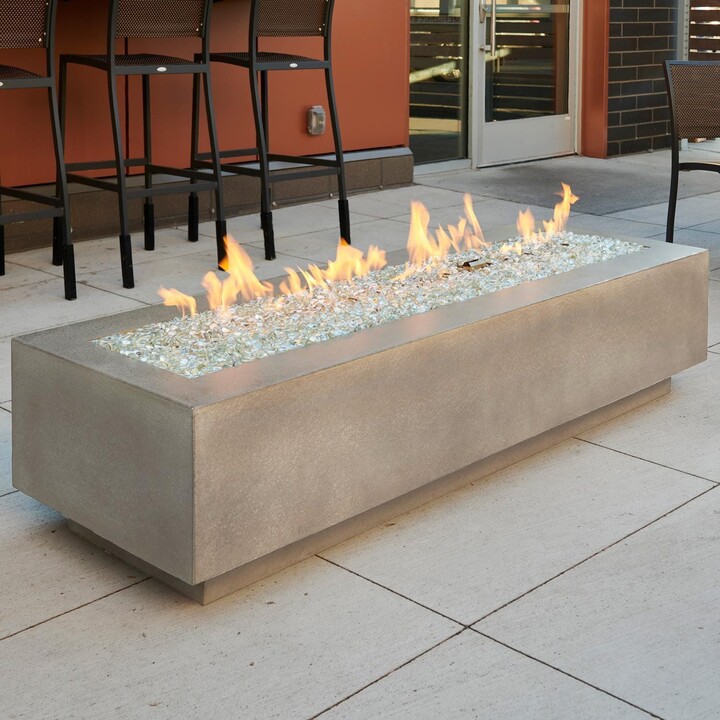 The Outdoor GreatRoom Company Cove 72 Inch Rectangular GFRC Propane Fire Pit Table w/ Electronic Ignition in Natural Gray by