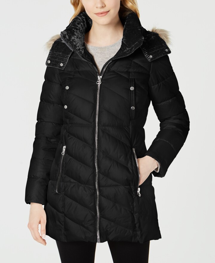 marc new york nadir faux fur trim hooded puffer coat