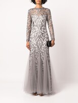 Thumbnail for your product : Tadashi Shoji Long-Sleeve Embroidered Tulle-Trim Gown