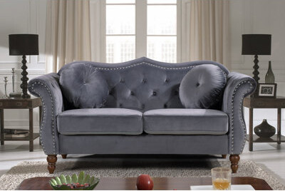 Rosdorf Park Evianna Velvet Rolled Arm Sofa