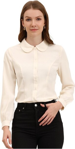 Allegra K Women's Vintage Polka Dots Peter Pan Collar Puff Short Sleeve  Shirt White X-Small