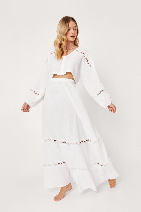 Nasty Gal Womens Crinkle Lace Maxi Beach Cover Up Skirt - White - 6 -  ShopStyle