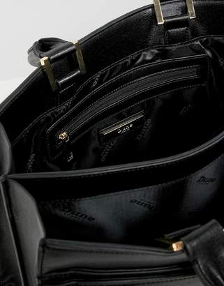 Dune Dalis Black Tote Bag With V Bar Detail