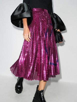 Valentino Sequin Embellished Pleated Midi Skirt