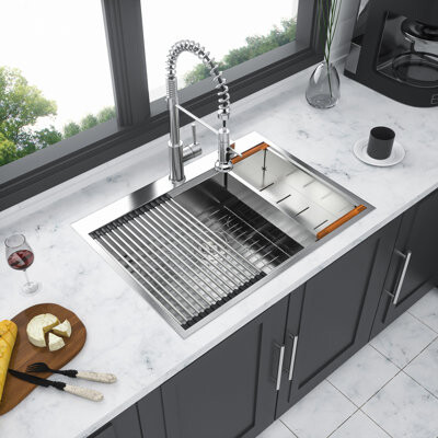 weixunguang Drop In Kitchen Sink, Kitchen Sink Drop-In Topmount Single Bowl 16 Gauge Stainless Steel Ledge Workstation Kitchen Sinks