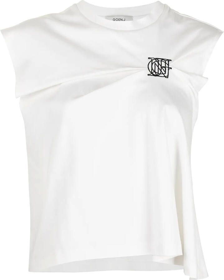 GOEN.J Logo-Embroidered Tuck-Pleated Top