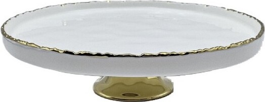 JialloSimplicityCollectionWhitePorcelainGoldTrimRoundCakePlatewithStand