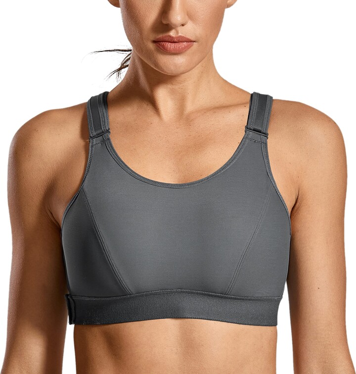 SYROKAN Women's High Impact Front Fastening Sports Bra Wirefree Padded Bras  with Adjustable Straps Stone Gray 36C - ShopStyle