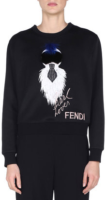 Fendi Karlito T-Shirt with Fur Detail, Black