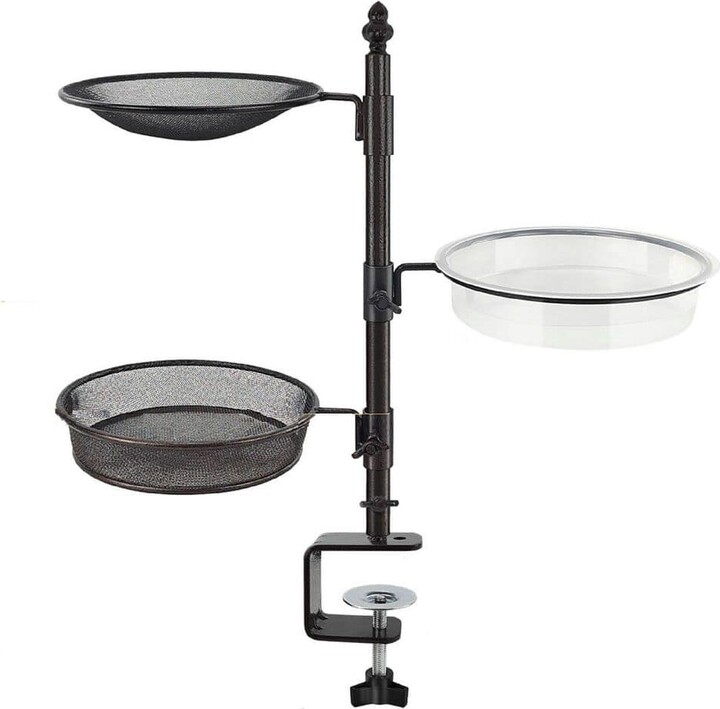 Phewnyzo Deck Railing Balcony Bird Feeder with 3-Feeding Trays Seed Feeder, Bird Bath Spa, Great for Attracting Wild Bird