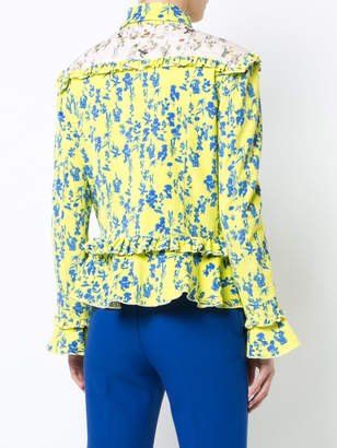 Preen Line floral print denim jacket with frill trim