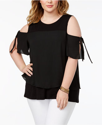 ING Plus Size Cold-Shoulder Tie-Sleeve Top