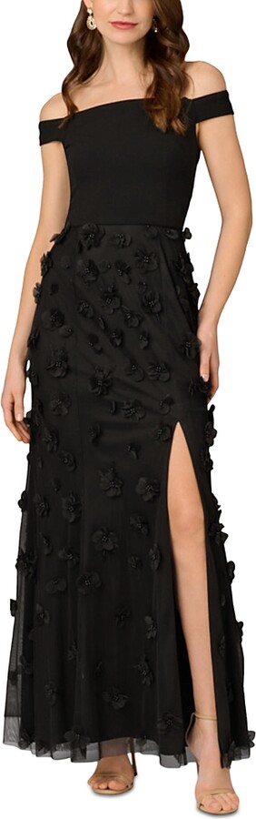 Aidan Mattox Off-the-Shoulder Beaded Gown