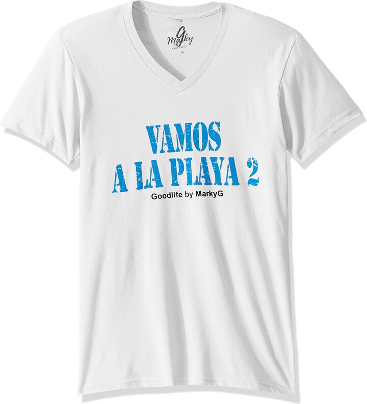 Baby Blue XL Marky G Apparel Womens Casual Short Sleeve Crewneck Tops Slim Fit T-Shirt with Vamos A La Playa Printed