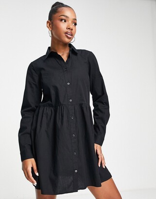 ASOS DESIGN cotton mini smock shirt dress in black