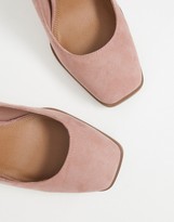 Thumbnail for your product : ASOS DESIGN Wide Fit Pinky square toe block heeled court shoes in beige