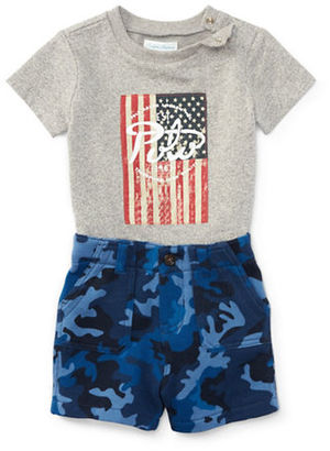 Ralph Lauren Childrenswear Baby Boys Flag Tee and Camo Shorts Set