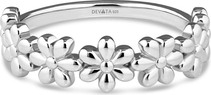 Devata Daisy Flower Ring in Rhodium Plated Sterling Silver Size 8