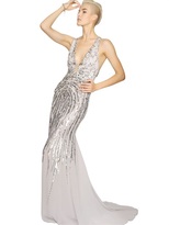 Thumbnail for your product : Roberto Cavalli Embellished Silk Georgette Long Dress