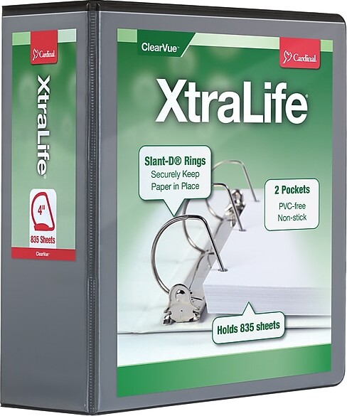Cardinal XtraLife ClearVue 4" 3-Ring Non-View Binders, D-Ring, Black (26341)