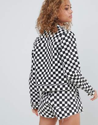 ASOS Design Denim Jacket In Checkerboard Print