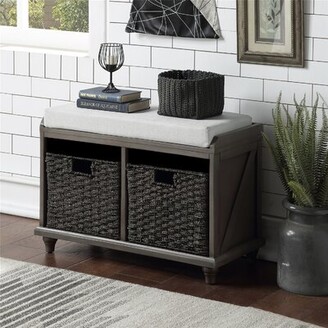 PANANASTORE Wooden Unit Storage Bench 2 Drawers 2 Baskets Cabinet for Hallway Living Room Bedroom