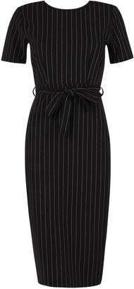 boohoo Pinstripe Belted Tailored Dress