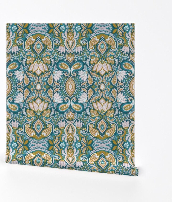Paisley Wallpaper - Genevieve Large Scale By Oppositedge Blue Bohemian Boho Removable Self Adhesive Roll By Spoonflower