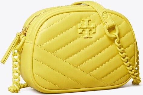 Tory Burch Kira Chevron Small Leather Camera Bag In Yellow In Gold
