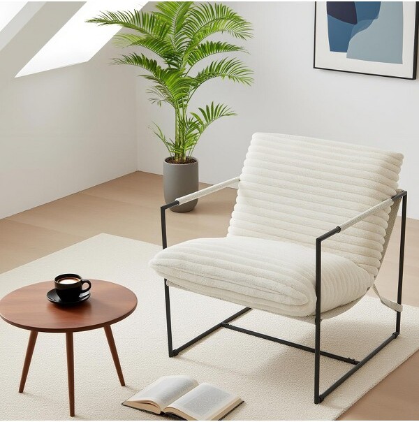 TROPOW SlingAccentChairwithMetalFrameModernComfyLivingRoomChairUpholsteredReadingChairwithShreddedFoamCushioningOversizedComfyArmChair