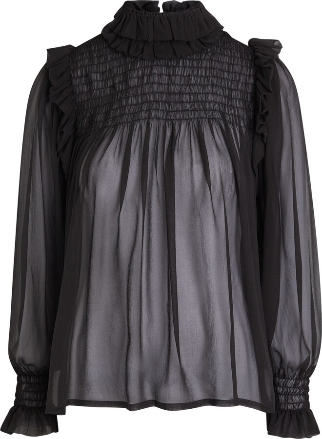 Saint Laurent Ruffled Sheer Silk Blouse