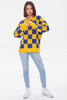 Thumbnail for your product : Forever 21 Women's Checkered Ribbed Sweater in Yellow/Blue Large