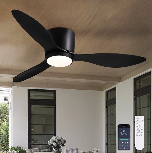 Siljoy52InchFlushMountCeilingFanswithLights&RemoteControl,BlackLowProfileCeilingFanforBedroom,LivingRoom,PatiosOutdoorUse