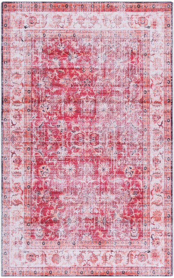 Arizona Red/Beige 3 ft. x 5 ft. Machine Washable Distressed Traditional Ornate Area Rug