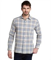 Thumbnail for your product : Hickey Freeman navy and ivory stretch crepe cotton plaid button-front shirt