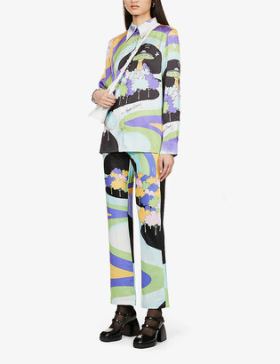 House of Sunny Nice To Meet You graphic-print straight-leg high-rise stretch-woven trousers