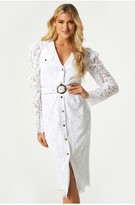Thumbnail for your product : Little Mistress Fable White Lace Belted Shirt Dress