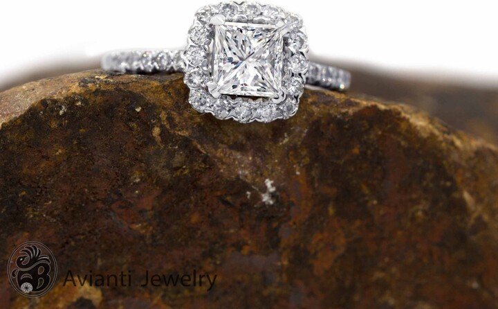 Etsy Diamond Halo Semi Mount Engagement Ring - 14Kt White Gold 0.75 Carat Diamonds