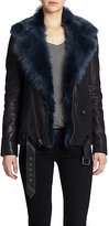 Thumbnail for your product : BLK DNM Fur-Trimmed Leather Jacket