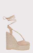 Thumbnail for your product : PrettyLittleThing Aniesha Nude Faux Suede Tie Ankle Wedges