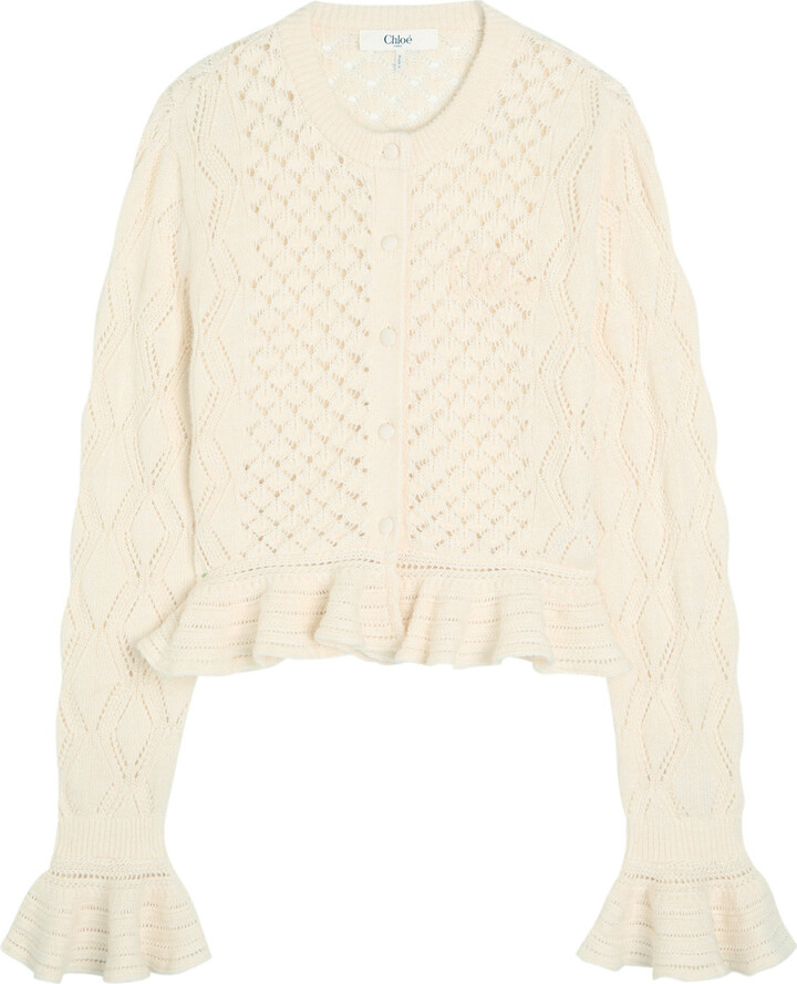 Chloé Logo-embroidered Pointelle-knit Cardigan